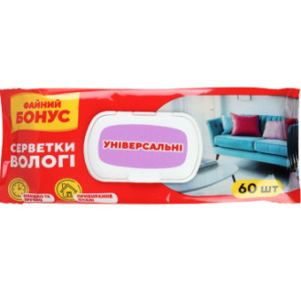 Серветки Вологі господарчі універсальні 60шт клапан "Файний Бонус" (1/12)