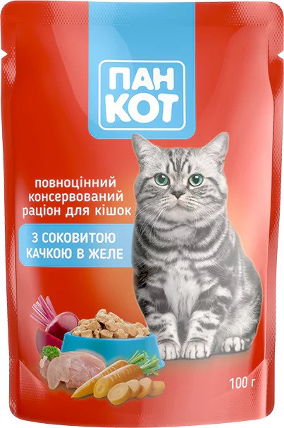 Корм вологий для котів "Пан Кот" з качкою в желе 100г м/у (1/24)