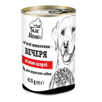 Шматочки в соусі для  Собак "Біле Меню" М'ясне асорті 415г ж/б (1/8)