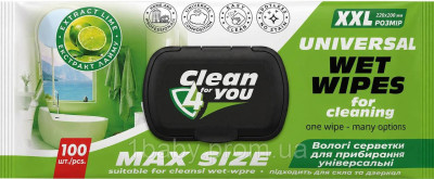 В.серветки для прибирання з екстрактом Лайму 100шт "Clean 4 You" (1/3)