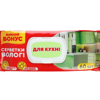 Серветки Вологі господарчі для кухні 60шт клапан "Файний Бонус" (1/12)