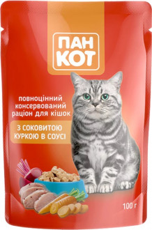 Корм вологий для котів &quot;Пан Кот&quot; з куркою в соусі 100г м/у (1/24)