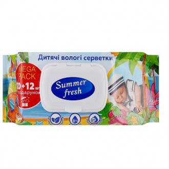 В.серветки 100+20шт з КЛАПАНОМ &quot;Summer Fresh&quot; Дитячі ВЕЛИКА УПАКОВКА (1/10)