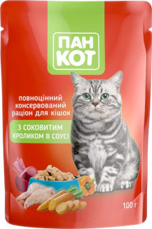 Корм вологий для котів &quot;Пан Кот&quot; з кроликом в соусі 100г м/у (1/24)