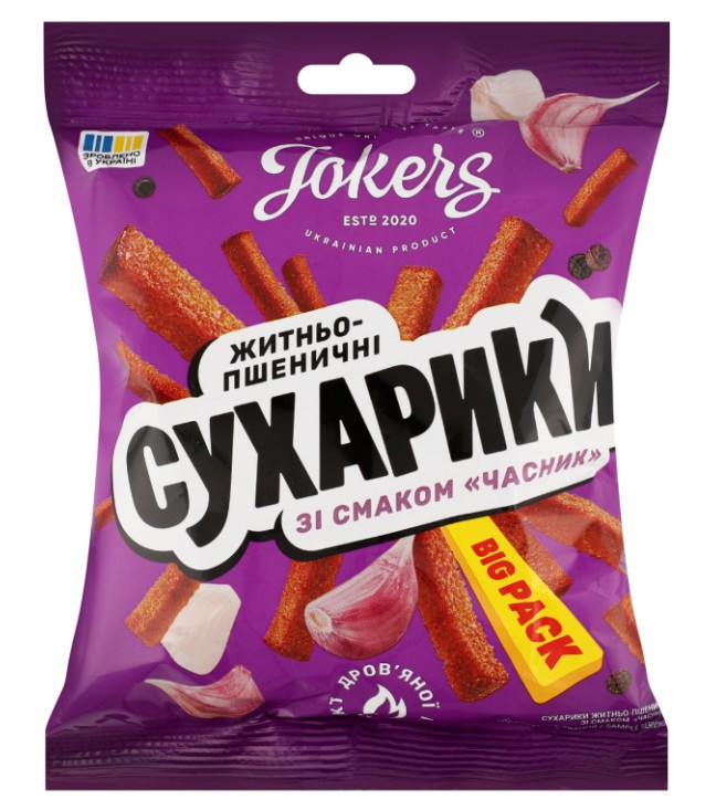 Сухарики житньо-пшеничні 100г Часник ТМ JokerS (чорні) (1/45)